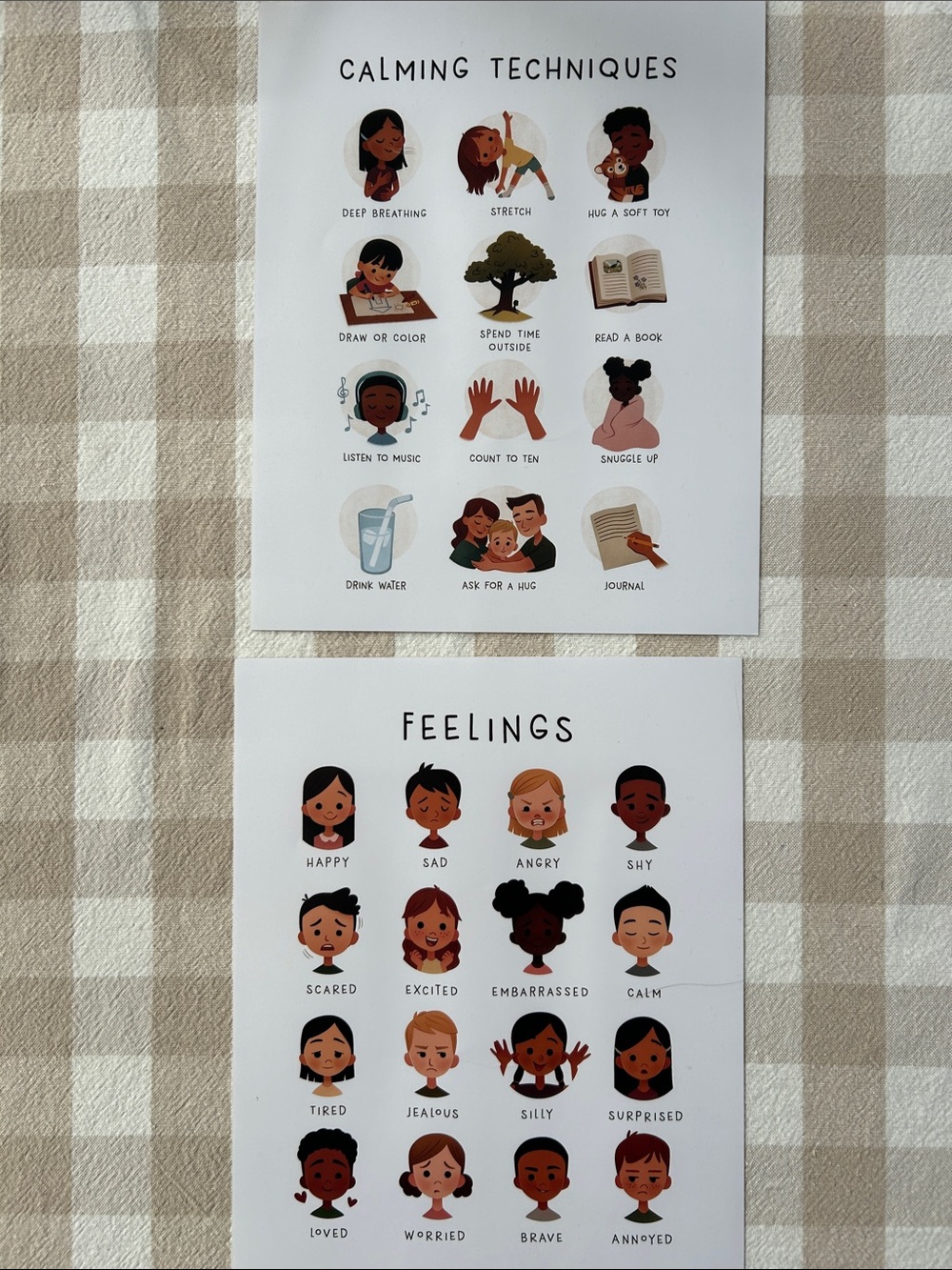Kids Emotions & Calming Techniques Poster Set - Neutral